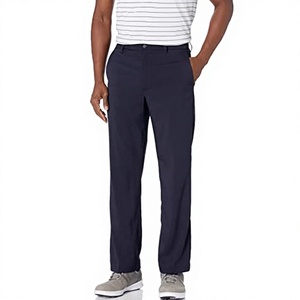 Pantalon décontracté pour homme en tissu uni bleu marine, respirant, avec fermeture boutonnée - Product Image 3