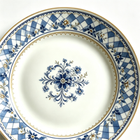 Assiette de service vintage en porcelaine fine, motif floral bleu et blanc, vaisselle élégante pour la maison, les mariages et les fêtes, support OEM ODM