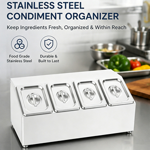 Boîte à épices en acier inoxydable à 4 compartiments, finition polie, organisateur de rangement pour cuisine commerciale - Product Image 2