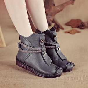 Winter Genuine Leather <strong>Ladies</strong> Ankle <strong>Short</strong> Boots Flat Flower Round Toe Plush Platform <strong>Lady</strong> Shoe Waterproof Ankle Bootie for Women - Product Image 3