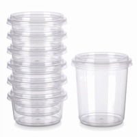 Conteneur alimentaire jetable transparent en PET avec couvercle plat, impression UV personnalisée du logo, pour yaourts, desserts, salades, etc.