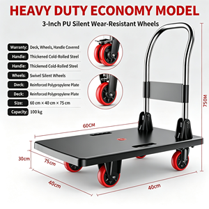 Moving Cart High Capacity <b>Cushion</b> Handle Stable Frame Easy Push Folding Moving Cart With Big Wheels Heavy Duty Folding Cart - Product Image 3