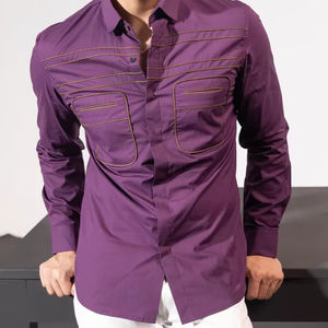 Chemises décontractées pour hommes 100% coton, respirantes, séchage rapide, col boutonné, manches longues, motif uni, collection True Tyrian - Product Image 1