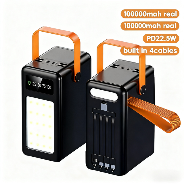 Power Bank 50000mah Big Capacity 60000mah Fast Charging 100000 Mah Powerbank 22.5w Built in Cables 80000mah Power Bank 120000mah