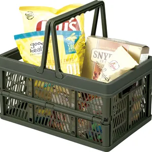 Plastic Rattan Shopping Storage Carrying Basket Box with Folding Handle collapsible shopping crate stackable basket