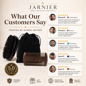 Kit de aseo de barba de madera antiestático personalizado al por mayor para hombres, juego de cepillo de Peine de bigote de corte láser ovalado, peine de bolsillo para el cuidado de la barba - Product Image 4