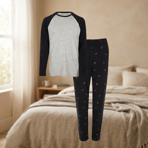 Men's Thermal Breathable <b>Night</b> Shirts Plus Size Printed Pajamas Set Knitted Sleep Wears - Product Image 3