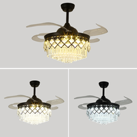 Ventilateur de plafond LED moderne avec fer à repasser de 42 pouces et lustre en cristal de 48 pouces Télécommande rétractable de 48 pouces pour le salon