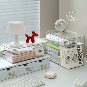 Acrylic <b>Storage</b> <b>Box</b> With <b>Lid</b> Stackable Desktop Organizer For Cosmetics And Stationery Rectangle Shape Dustproof Design - Product Image 3