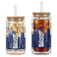 Gobelets en verre à double paroi en forme de canette avec couvercle en bambou et paille, 12oz 16oz, logo personnalisé, conception gratuite, vente en gros
