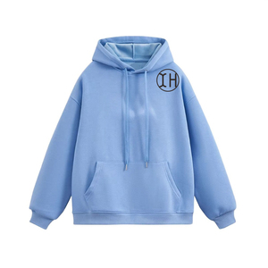 Felpe firmate con coulisse da <span class=keywords><strong>uomo</strong></span> oversize francese in spugna a maniche lunghe felpe a tinta unita con tasca larga <span class=keywords><strong>blu</strong></span> <span class=keywords><strong>Navy</strong></span> - Product Image 5