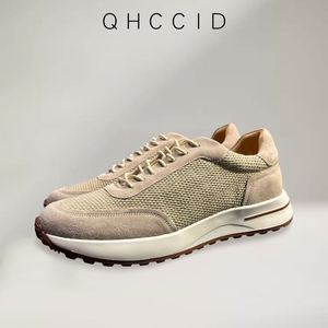 Chaussures de marche sportives en maille beige pour hommes, à lacets, respirantes, avec semelle intermédiaire en EVA et semelle extérieure en caoutchouc, en cuir véritable, amorties, printemps-automne - Product Image 2