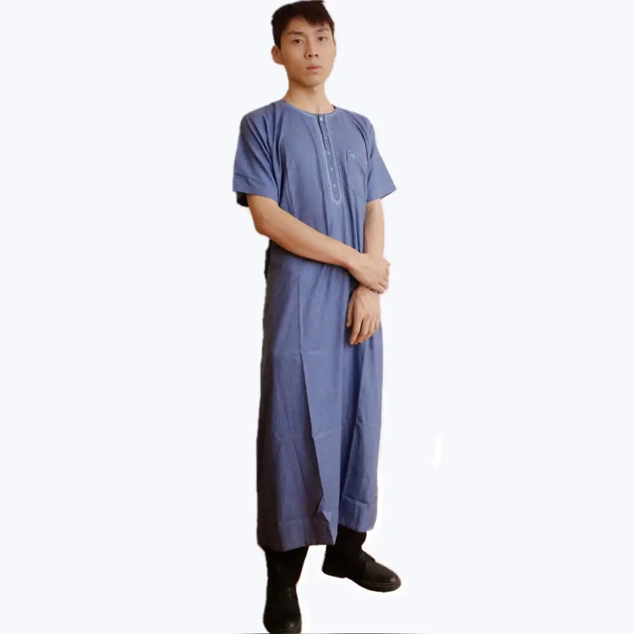 Pamuk islam erkek elbisesi erkek gençlik suudi arabistan tasarım uzun Thobe giyim müslüman erkek elbisesi