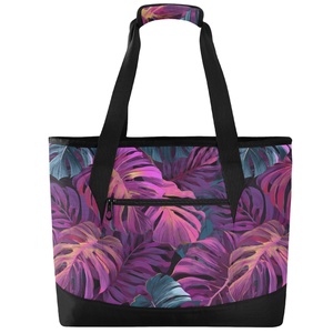 Hawaiian Print Tropical Design Custom Print Large Zipper Insulated Shopping Bag Aloha Beach Cooler Bag with Shoulder Straps - Product Image 2