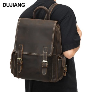 Dujiang Crazy Horse Leather <b>Backpack</b> Large Capacity Unisex Outdoor Travel <b>Backpack</b> With Computer Compartment - Product Image 1