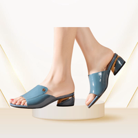Sandales dames talon bloc talon été nouvelles femmes pantoufles en cuir souple sandales porter élégant bouche de poisson grande taille chaussures pour femmes