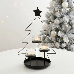 2026 <b>Christmas</b> Home Tabletop Decorations Handmade Black Metal Tea Light Candle Holder with Star Topper in <b>Tree</b> Shape - Product Image 1