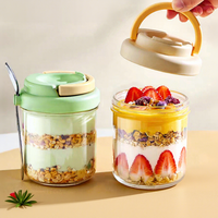 Tasse à flocons d'avoine en verre moderne avec couvercle hermétique et cuillère, pot à petit-déjeuner à large ouverture pour flocons d'avoine, salades, lait, smoothies et céréales