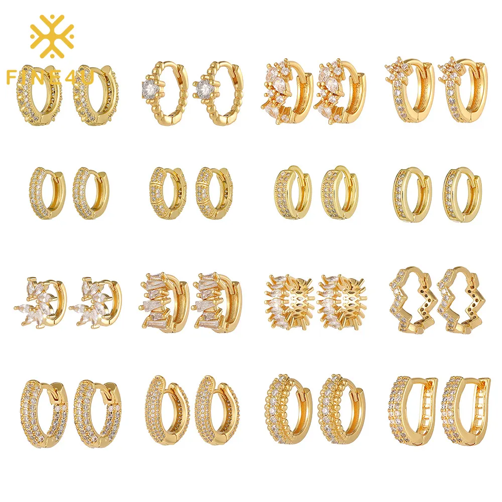 Trendy Tarnish Free Cz Cubic Zirconia Jewelry 18K Gold Plated Diamond Hoop Earrings For Women