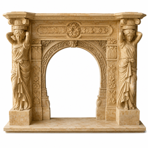 Cheminée en marbre personnalisée, moderne, sculptée à la main, luxueuse, classique, beige crème, avec manteau de cheminée en marbre et cadre de cheminée en marbre - Product Image 2