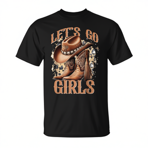 Camiseta Let's Go Girls con Estampado de Botas Vaqueras, Estilo Country Occidental, Unisex para Adultos, Cuello Redondo, Manga Corta, Impresión Digital - Product Image 2