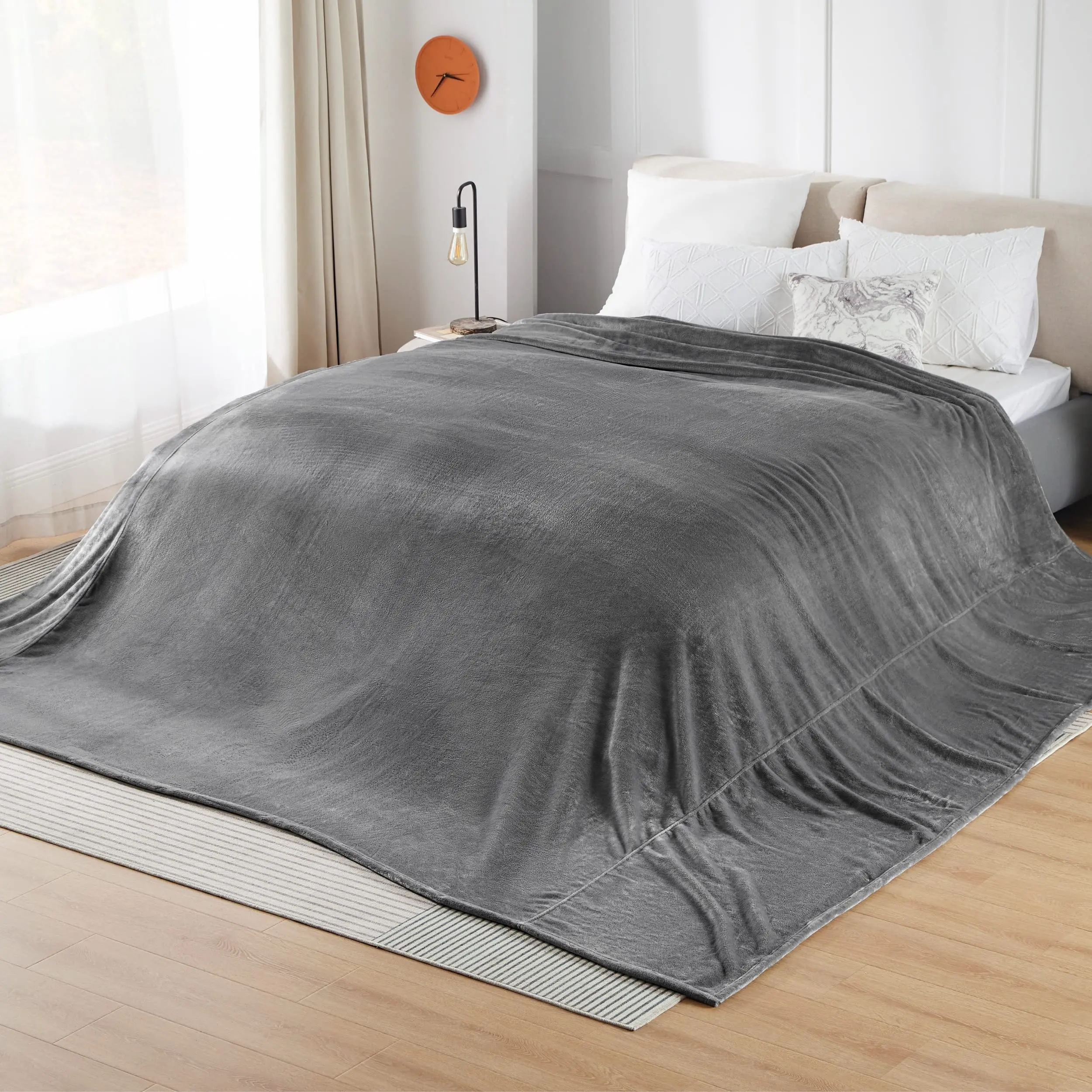 Bindi Cheap Wholesale Plush Cozy 120" X 120" Flannel Fleece Bed Warm Sheet Blanket Extra Large Grey Blankets