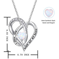 Bijoux de Saint Valentin en argent sterling 925 gravé lettre créé collier coeur opale pour les femmes