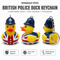 Porte-clés Canard de la Police Britannique, Design Drapeau Union Jack, Jouet en Caoutchouc, Décoration de Clé, Cadeaux de Voyage, Petit Canard Policier Personnalisé