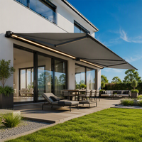 Auvent Rétractable Innovant et Étanche avec Protection Anti-UV et Coupe-Vent, Télécommande Incluse pour Terrasse Extérieure et Jardin