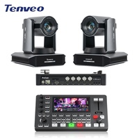 Cámara de Conferencia Tenveo X60 NDI 4K AI 30X y Mezclador de Video Todo en Uno PC500 4K con Pantalla de 5.5 Pulgadas, Sistema de Videoconferencia