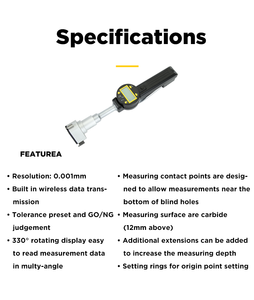 Micrómetro de Profundidad Asimeto con Resolución de 0.01, Pantalla Giratoria de 330 Grados, Equipado con Barra de Extensión para Aplicaciones en Múltiples Escenas - Product Image 4