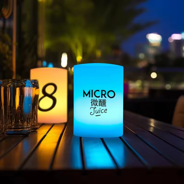 Customize Logo LED Cylindrical Light Table Lamp Battery Powered Restaurant Bar Coffee Shop Bedroom & Hotel Decorative Lamp