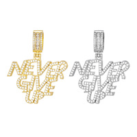 Collier chaîne en corde avec pendentif lettre 'Never Give Up' en alliage et strass, couleur dorée, en stock, vente en gros, bijoux tendance