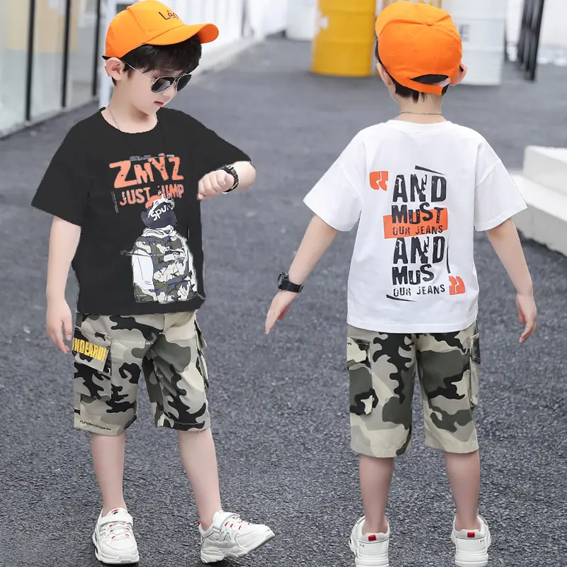 Children's clothing boy short-sleeved suit summer 2022 new fashion boy middle and big children two-piece suit boys clothing