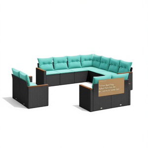Black Poly <b>Rattan</b> Patio <b>Sofa</b> Set 11 Piece With Cushions For Garden Outdoor Furniture - Product Image 1
