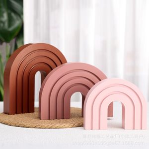 Ornement décoratif en bois arc-en-ciel, ensemble multi-pièces, décoration géométrique minimaliste pour la maison, le bureau, le salon, cadeau - Product Image 3