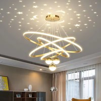 Lustre de plafond à projection ciel étoilé, cadre en fer doré, LED avec variateur d'intensité à distance, garantie de 2 ans pour salon et chambre à coucher