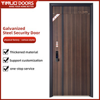 Puerta de Seguridad Moderna de Aleación de Zinc Grado 4, Acero, Anti-Robo, Acabado en Madera Marrón, Transom Alto, Cerradura Inteligente Integrada, Personalizable