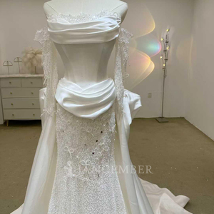 Superbe Robe de Mariée Sirène Moderne Grande Taille en Dentelle Douce avec Perles et Appliques de Cristal, Traîne Courte Lsjj104 - Product Image 6