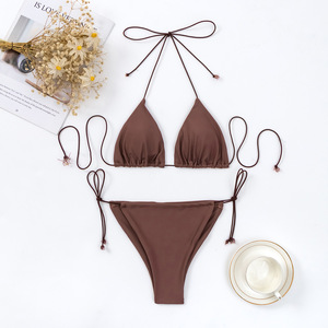 Traje de baño sexi respetuoso con el medio ambiente para mujer, traje de <span class=keywords><strong>Bikini</strong></span> Sexy para mujer, conjunto de <span class=keywords><strong>Bikini</strong></span> triangular de Color sólido - Product Image 3