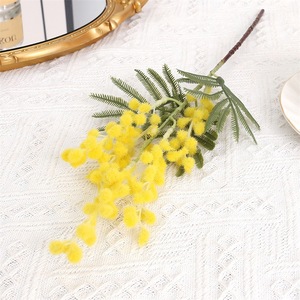 D65 <span class=keywords><strong>flores</strong></span> artificiales amarillo <span class=keywords><strong>Mimosa</strong></span> Spray cereza fruta rama boda hogar Mesa tallo corto Acacia decoración flor - Product Image 5
