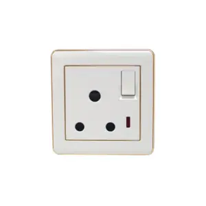 V8 Range 15A 1 gang switched round-pin socket + neon White Color Silver Electroplated Ring PC 86 3*3 Plate rounded corner