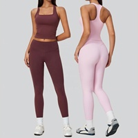 Ensemble de sport personnalisé pour femme : débardeur dos nageur à col carré et legging de yoga moulant pleine longueur – Vente en gros
