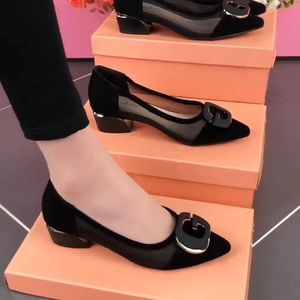 Sandalias de malla para mujer 2025, nueva colección Primavera Verano, zapato único, punta estrecha, tacón bajo y grueso, tacón hueco transpirable - Product Image 6