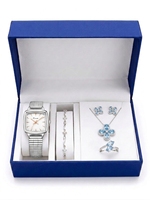 Ensemble de bijoux de luxe pour femmes, montre, bracelet, collier, boucles d'oreilles, bague, coffret cadeau élégant, cadeau d'anniversaire et de célébration pour femmes