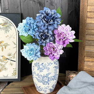 Flores Artificiales de Dalia Jinxi, Color Azul Púrpura, 2 Cabezas, Decoración para Bodas y Hogar - Product Image 1