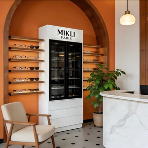 Premium Optical Store Wall Display <strong>Cabinet</strong> <strong>Glass</strong> Door Eyewear Showcase Custom Wood <strong>Shelving</strong> for High End Optician Boutique - Product Image 3