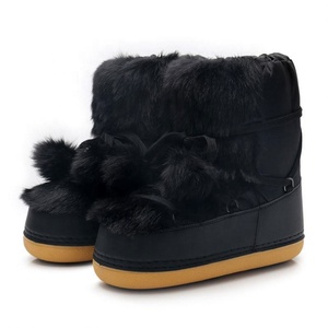 Bottes d'hiver roses moelleuses et fourrées pour femmes, à plateforme haute, antidérapantes, mi-mollet, à enfiler, doublure en coton, automne - Product Image 2