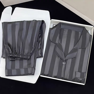 Pijamas de satén personalizados para mujer, nuevos conjuntos de ropa de casa de seda helada fina con cárdigan de solapa y manga larga - Product Image 4