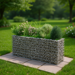 Bac à plantes surélevé en gabion en acier galvanisé argenté, rectangulaire, ornement de jardin, durable, pour extérieur - Product Image 2